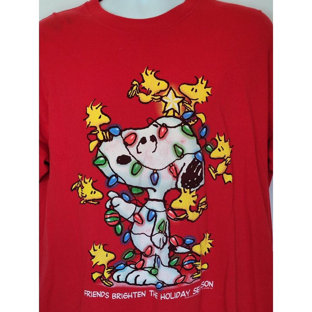 Vintage Peanuts Snoopy "Friends Brighten The Holiday Season" Red T-Shirt XL Chri